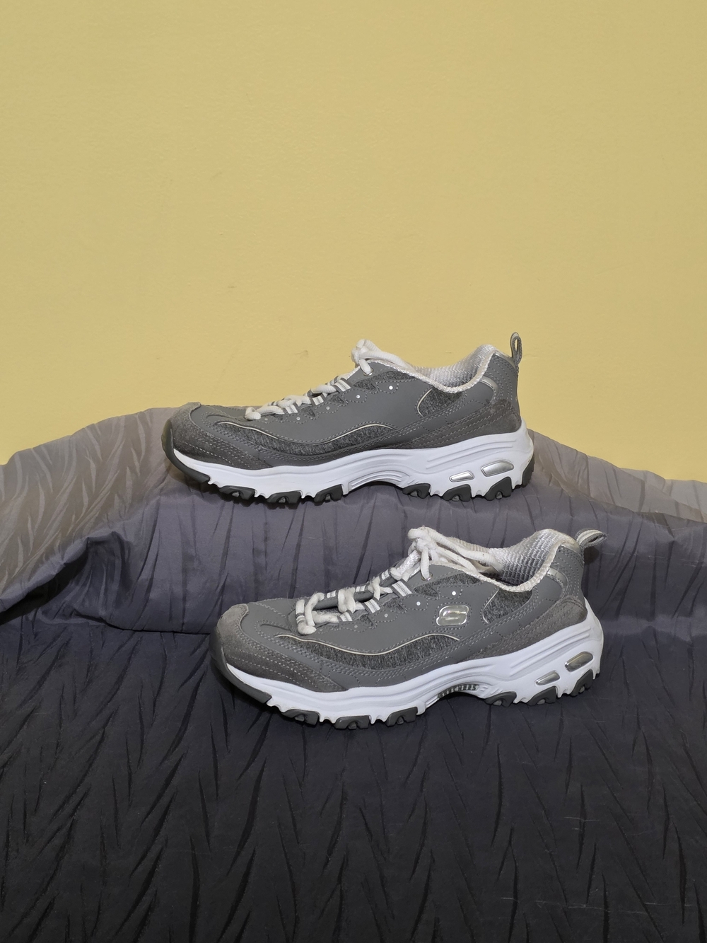Skechers Grey and White D'Lites Athletic Sneakers